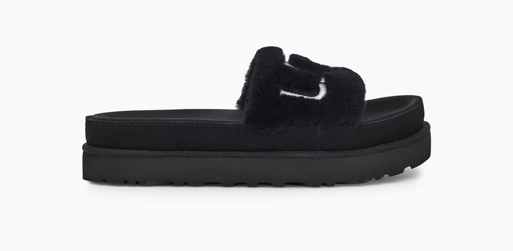 Ugg Laton Fur - Womens Slides - Black - NZ (0152ECOLK)